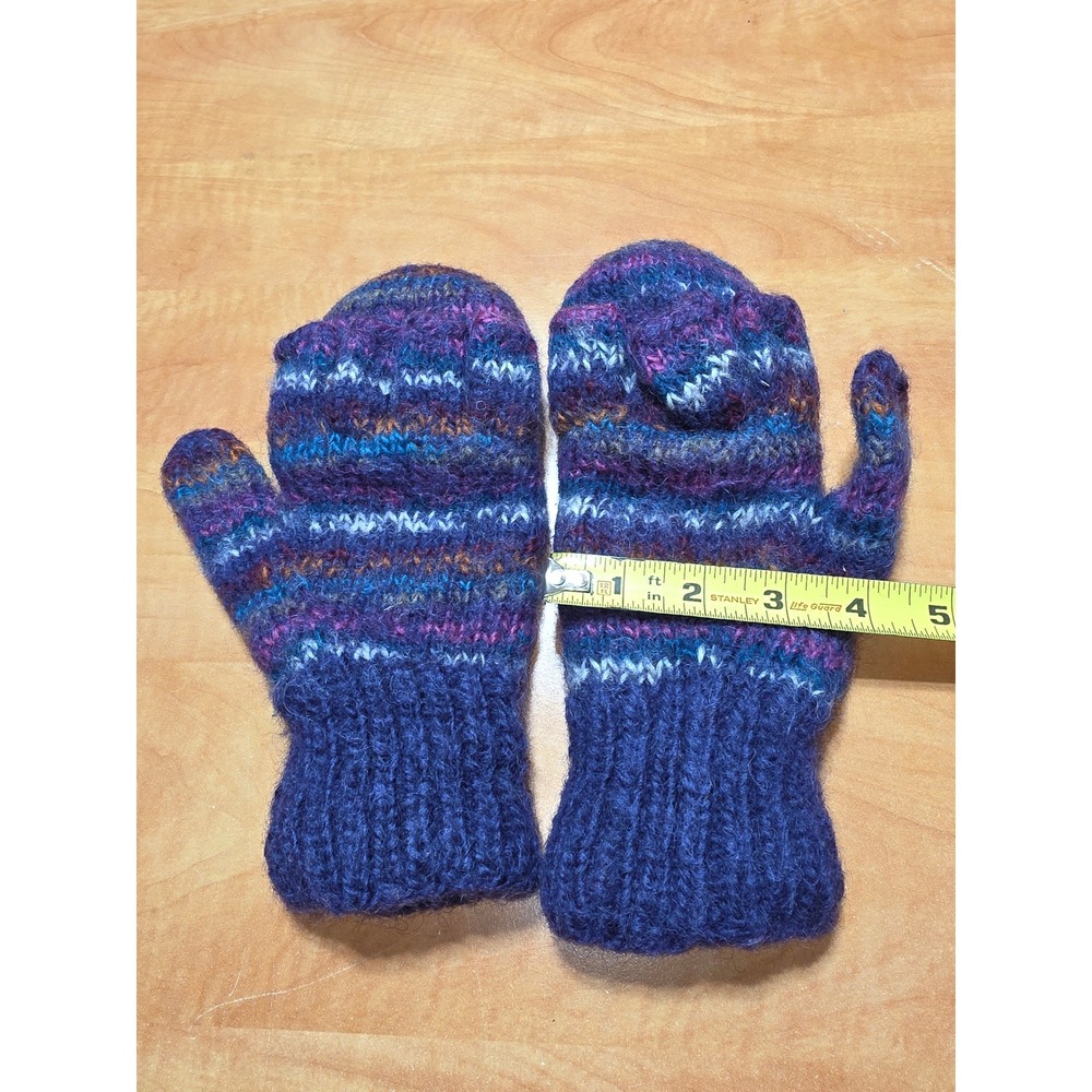 KTS Handmade in Nepal 100% Wool Fleece Lined Mittens Purple Striped Knit Boho - Picture 7 of 7